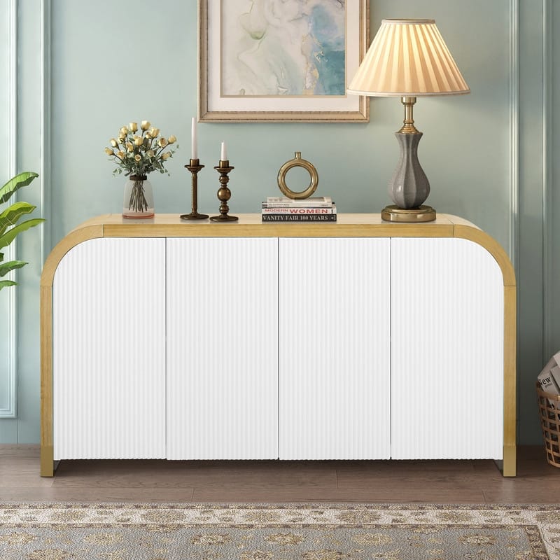 60" Curved Corner Cabinet Sideboard with Adjustable Shelves