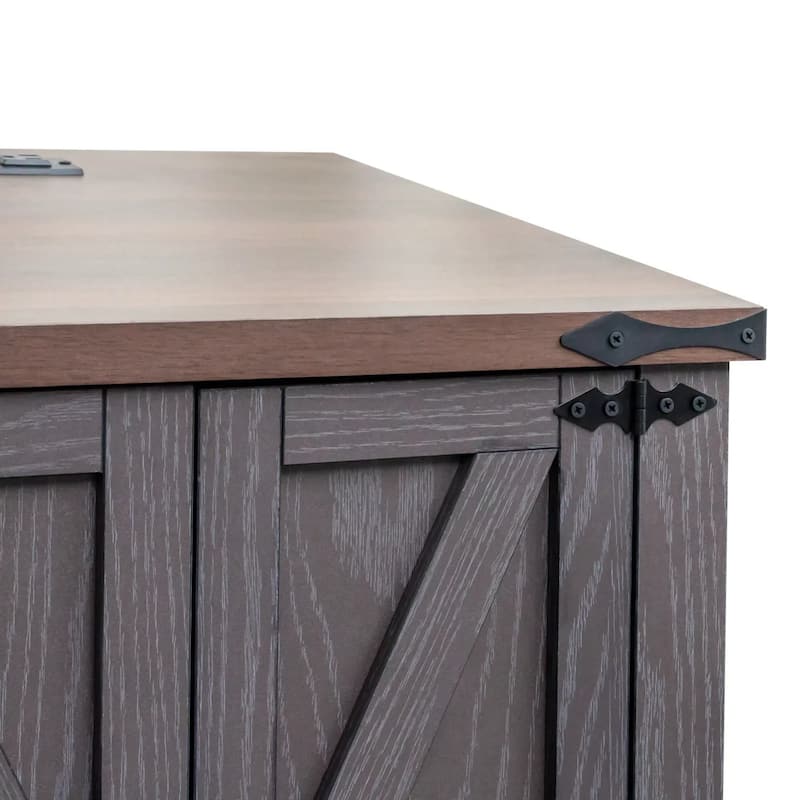Farmhouse End Table Sofa Side Table with Charging Station