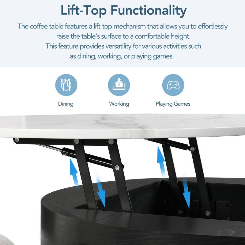 Round Lift-Top Coffee Table with Storage and 3 Ottoman
