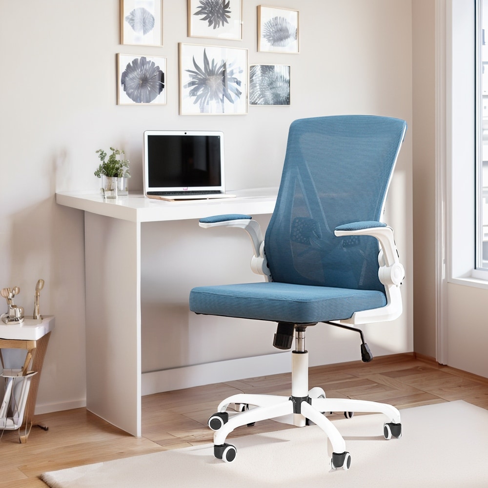 Ergonomic Office Chair, Comfort Home Office Task Chair, Lumbar Support Computer  Chair with Flip-up Arms and Adjustable Height(Light Blue) 