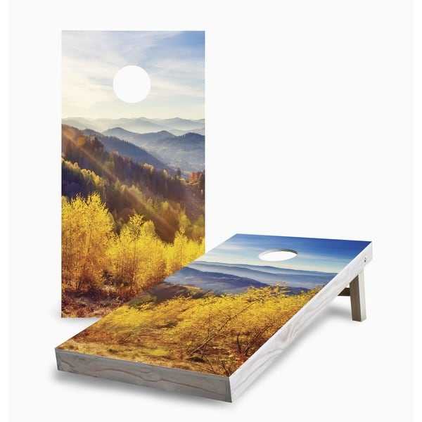 slide 2 of 7, Autumn Mountains Cornhole Game (Choose Wraps or Boards) 2x4 Boards (24" x 48") - Include ALL Accessories