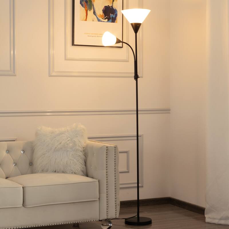 71.3" Tall Standing LED Floor Lamp with Shade - Adjustable Brightness - Black+Metal