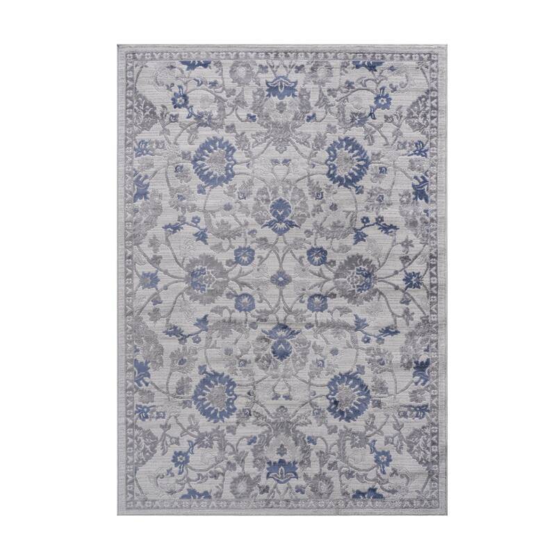 MARFI Collection Blue / Silver / Oriental Non-Shedding Area Rug - 120" D x 93" W x 0.35" H