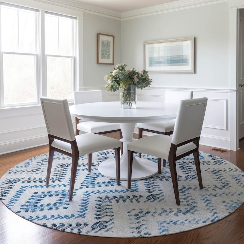 Machine Washable Indoor/ Outdoor Chantille Boho Global Rug - Blue - 8' x 8'
