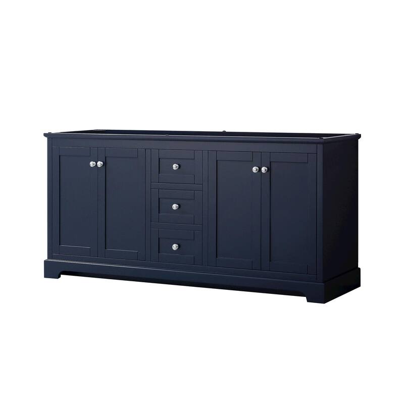 Wyndham Collection Avery 72" Double Free Standing Vanity Cabinet Only - Dark Blue / Polished Chrome Hardware