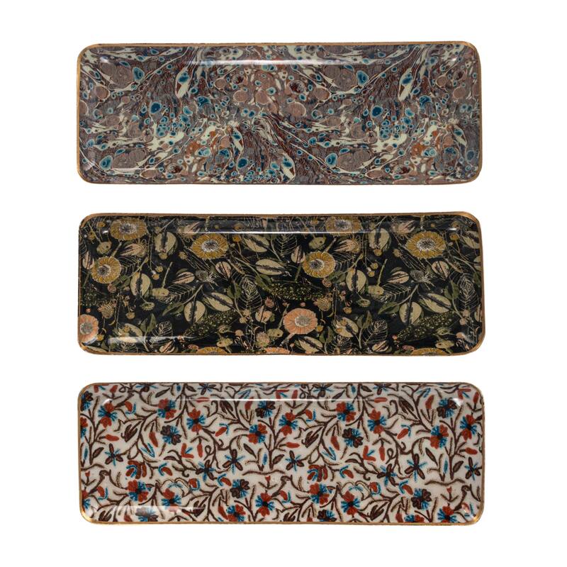Metal Tray Set with Abstract Pattern - 13.0"L x 4.5"W x 0.5"H