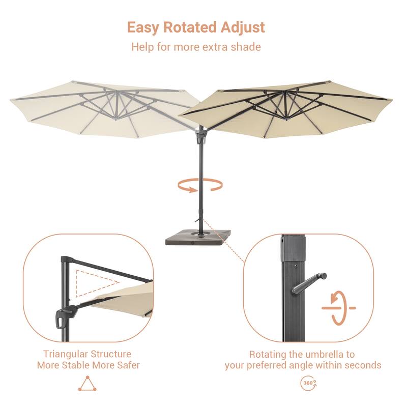 BONOSUKI Outdoor 11Ft UV Protection Patio Cantilever Umbrella w/Base