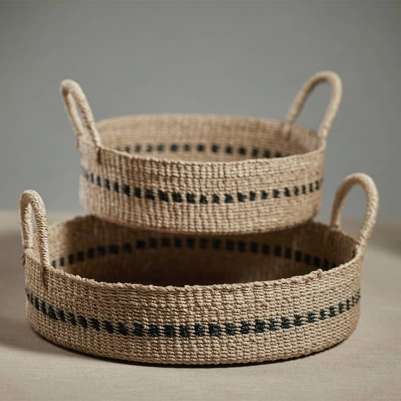 Cadiz Abaca Basket Trays with Black Accent, Set of 2