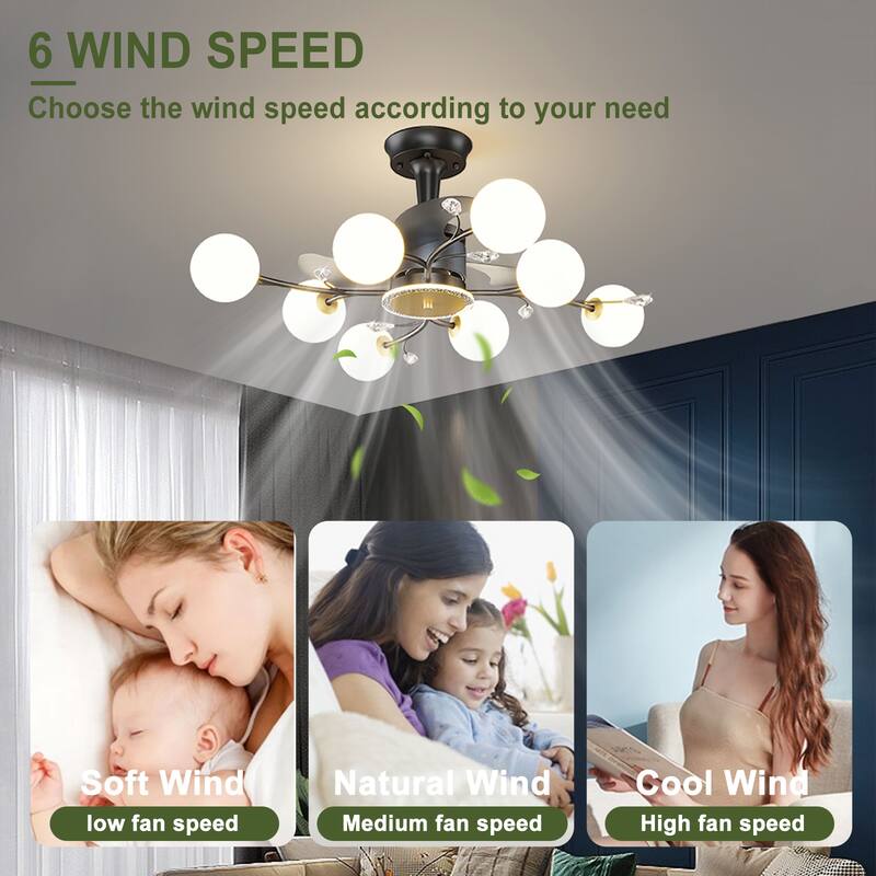 Ceiling Fan with Milky Glass Globe Shade, Modern Low Profile Reversible Fandelier for Bedroom