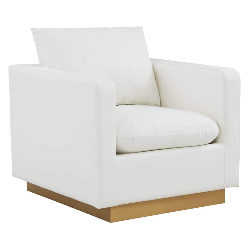 LeisureMod Nervo Modern Leather Accent Arm Chair With Gold Base - 32.75 - White