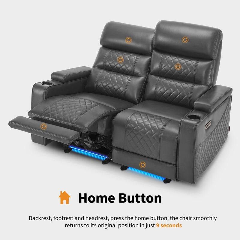 MCombo Power Reclining Loveseat Sofa with Adjustable Headrests, Home Theater Seating with Armrest Storage, Faux Leather HTS470