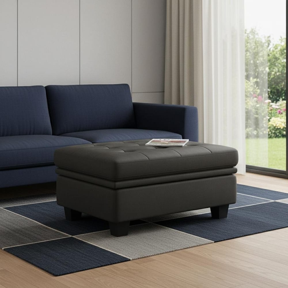 HomeRoots 32" Beige and Black Velvet Tufted Storage Ottoman