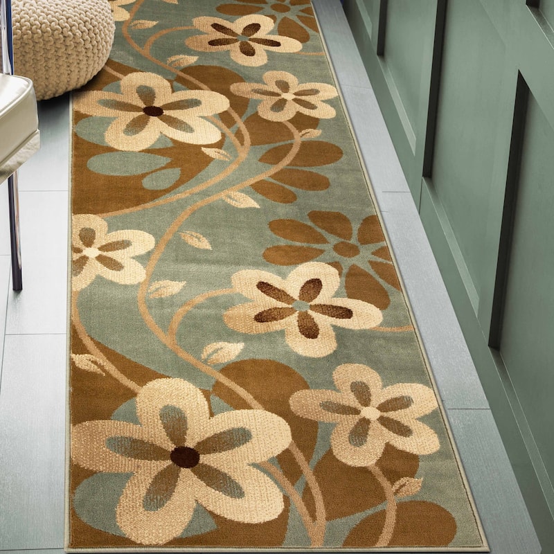 Superior Modern Bohemian Oversized Flower Vines Power-Loomed Indoor Area Rug - 2'7" X 8' - Slate