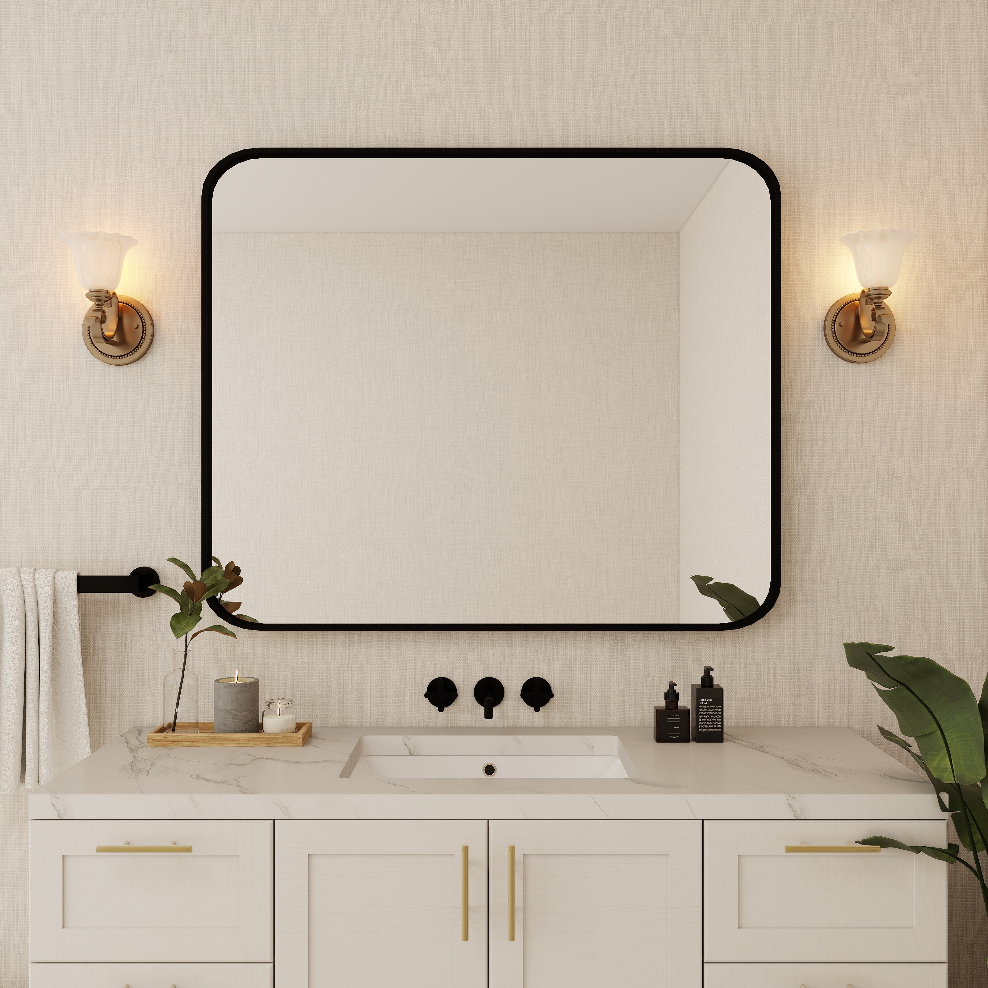 Organnice Rectangular Aluminum Frame Vanity Bathroom Mirror with Clear Glass