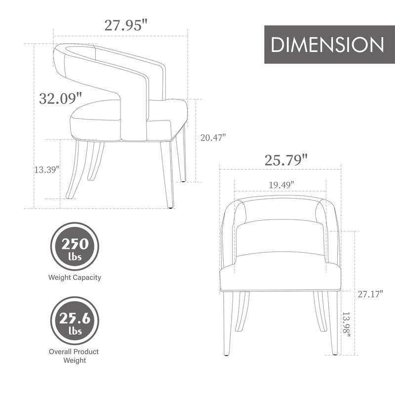 Roomfitters Barrel Accent Chair, Open Back Upholstered Dining Chair with Weathered Wood Legs for Dining Room or Living Room