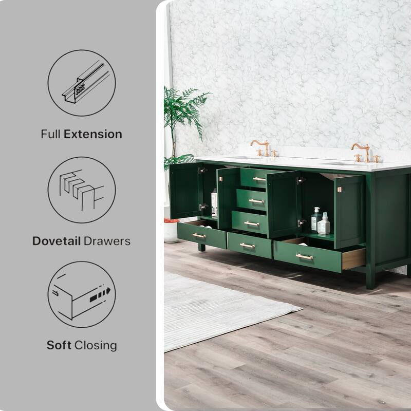 OpalithD 84 in. Bathroom Vanity with Double Sinks, Wood Bath Cabinet with Top