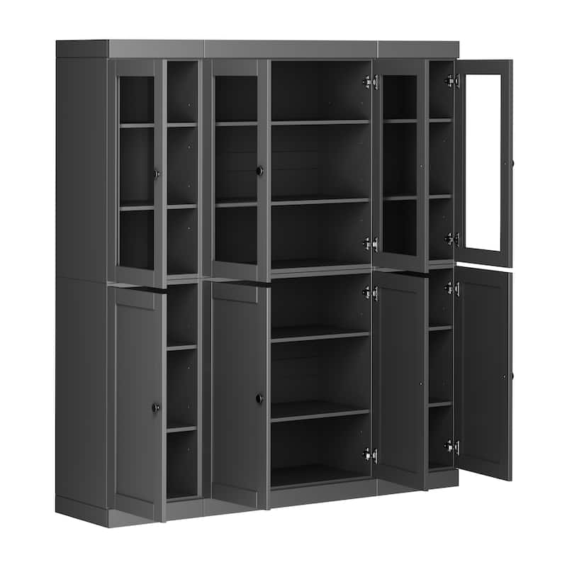 Palace Imports 100% Solid Wood 65" Pantry Cabinet with Clear Glass, Shaker Doors and Adjustable Shelves