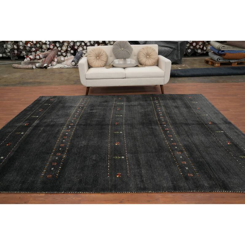 Hand Knotted Oriental 100% Wool Carpet Tribal Animal Pictorial Greys & Charcoal Gabbeh Area Rug - 10' 0'' X 7' 11''
