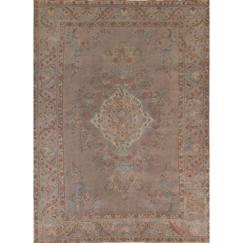 Distressed Over-Dyed Tabriz Persian Vintage Rug Oriental Wool Carpet - 8'1"x 11'0"
