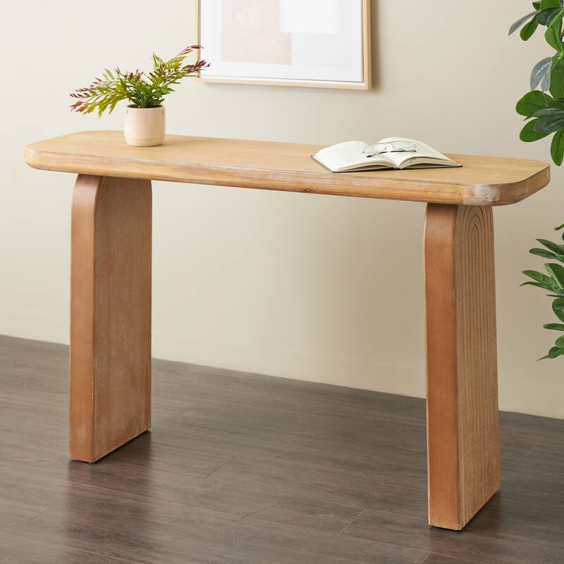Brown Wood Rectangle Living Room Console Table with Arched Legs - Brown