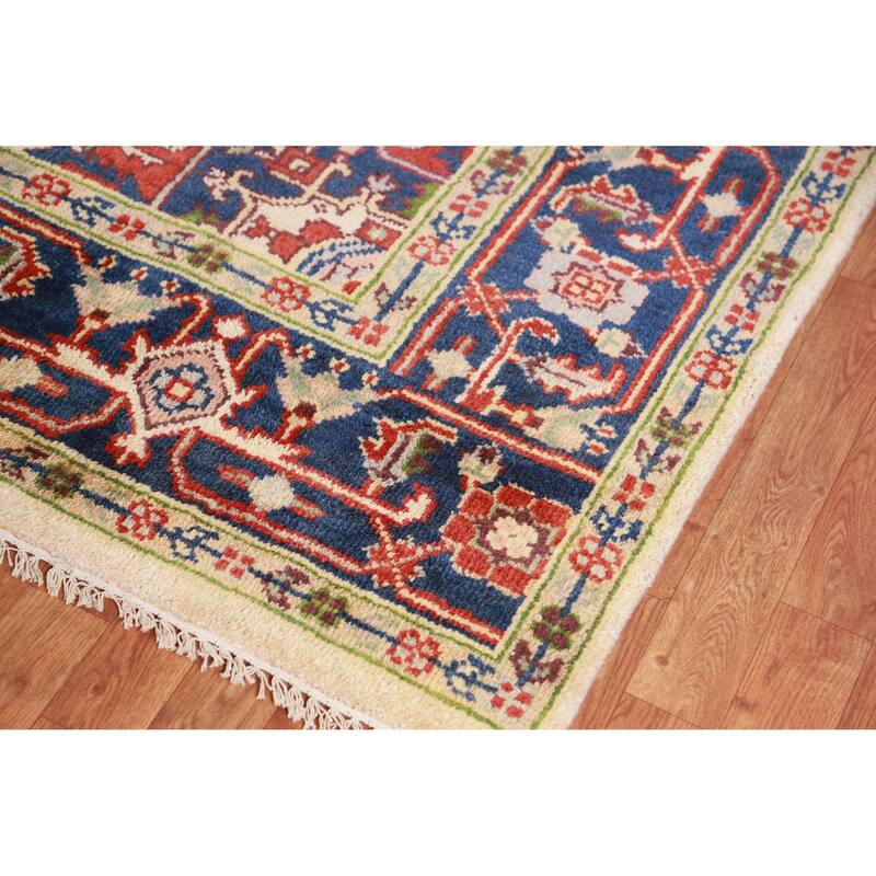 Hand Knotted Oriental 100% Wool Carpet Traditional Medallion Beige & Ivories Heriz (serapi) Area Rug - 9' 10'' X 7' 11''