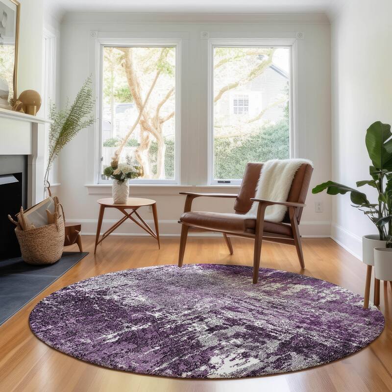 Premium Washable Super Soft Abstract Glam Mayfield Rug - Eggplant - 8' x 8' - Round