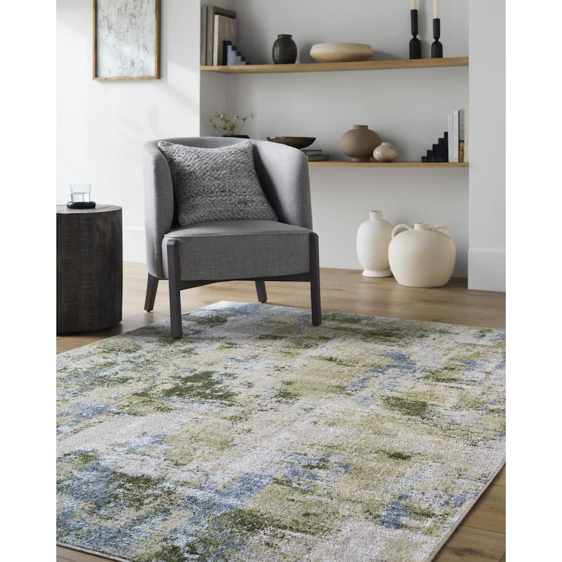 Livabliss Lillian Modern & Contemporary Abstract Indoor/Outdoor Area Rug - Green/Blue - 6'7" x 6'7"