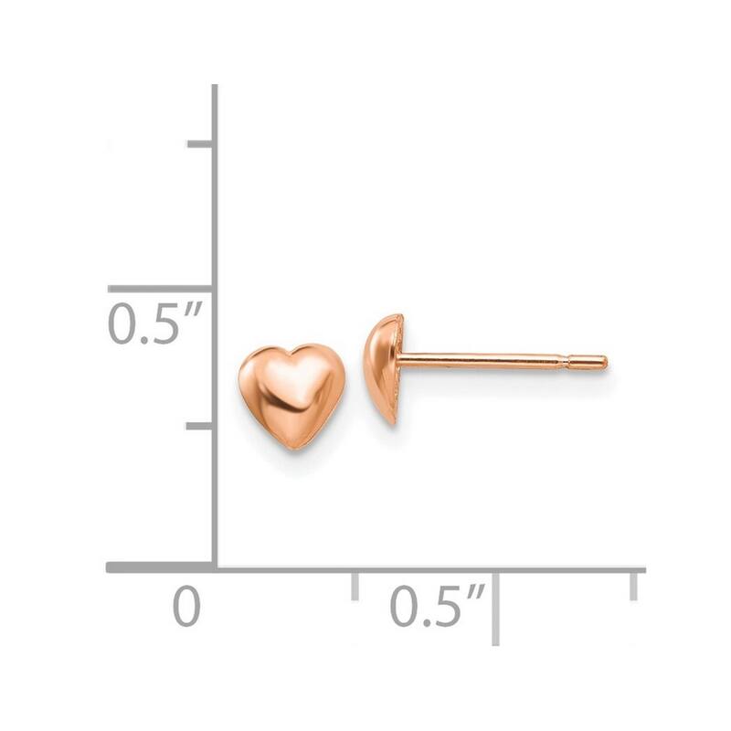 Curata 14k Rose Gold Love Heart Post Earrings High Polish Jewelry Gifts for Women