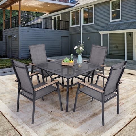 5 Pieces Dining Set, 4 x Aluminium Stackable Dining Chairs and 1 x Metal Table