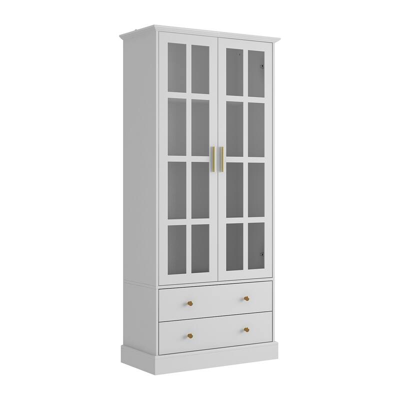 Display Cabinet with Glass Doors Bookcase Accent Living Room Hallway - 70.1"Hx31.5"W