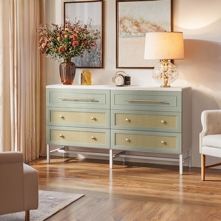 green bamboo dresser Elstowe Faux Bamboo 6-Drawer Dresser, Sage Green main image 0