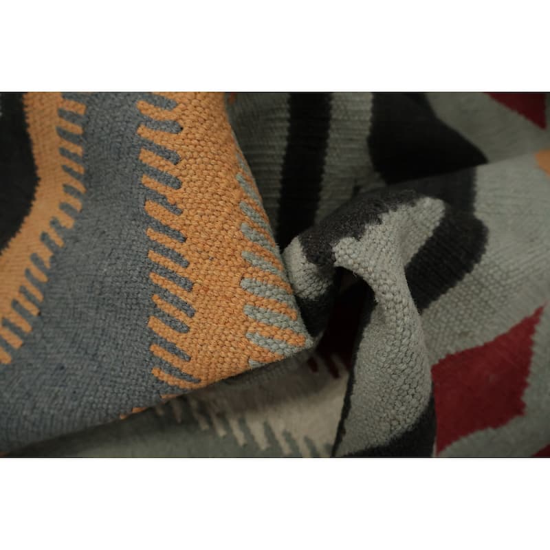 Hand Woven Oriental 100% Wool Carpet Southwestern Tribal Greys & Charcoal Kilim Area Rug - 10' 3'' X 8' 5''
