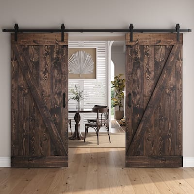 72in x 84in Z Series Pine Wood Double Sliding Barn Door With Hardware Kit
