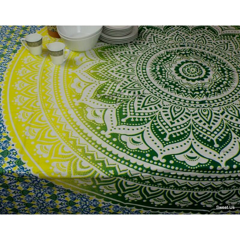 Cotton Stunning Tie Dye Floral Tablecloth Rectangle - 60 x 98 in