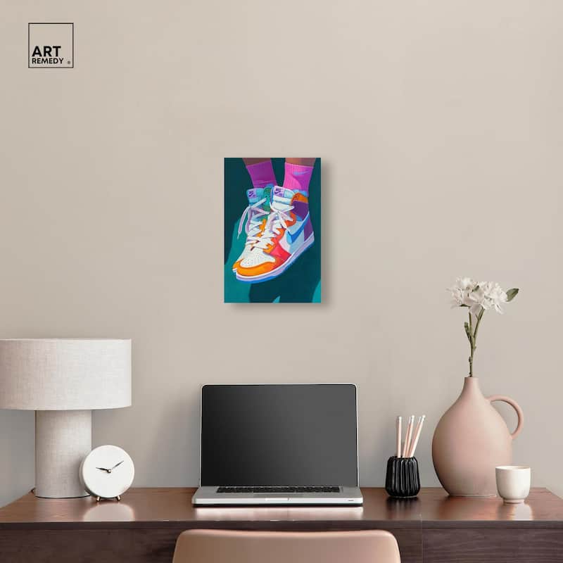 Colorful Sneaker Jump Canvas by Art Remedy, Gallery Wrapped