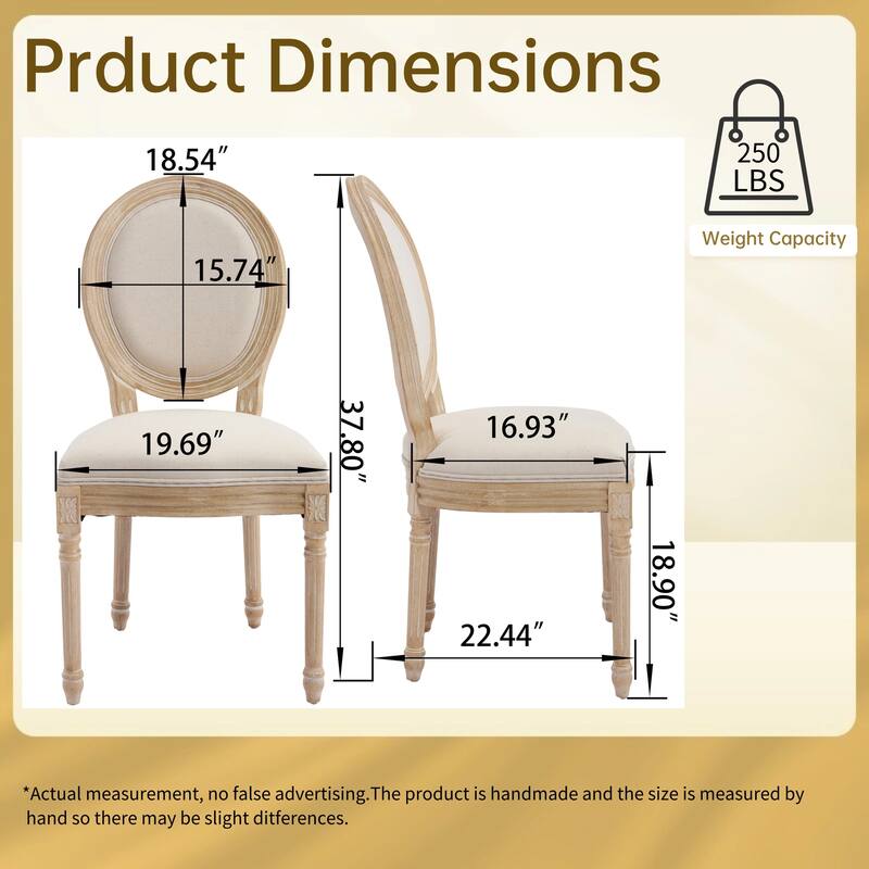 French Country Dining Chairs Set of 2, Upholstered Chairs with Round Back, Wire drawing and carving techniques ,Disassemblable
