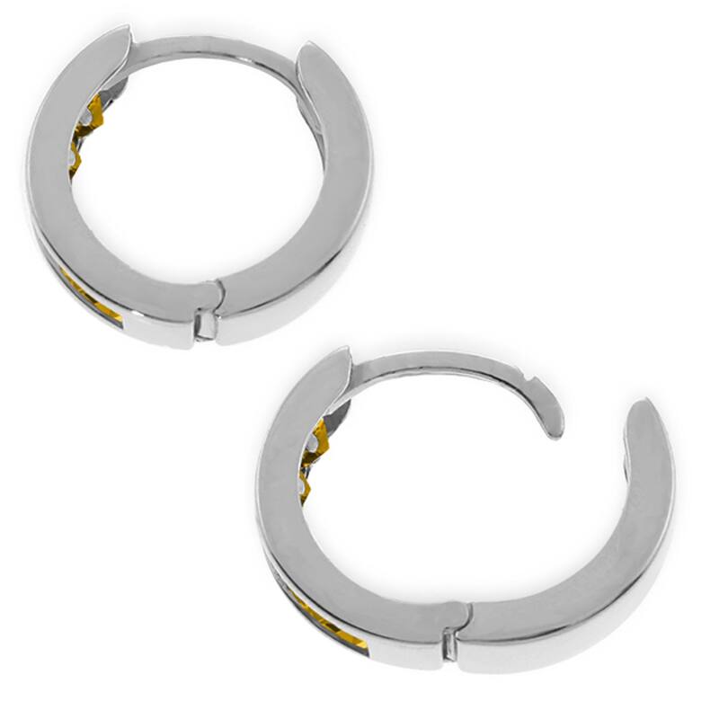 14K Solid Gold Hoop Huggie Gemstone Earrings w/ Natural Citrines