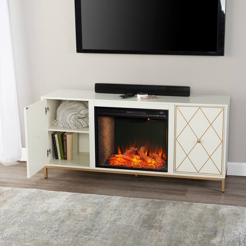 SEI Furniture Marradi Modern Media TV Stand with Storage & Electric Fireplace Insert