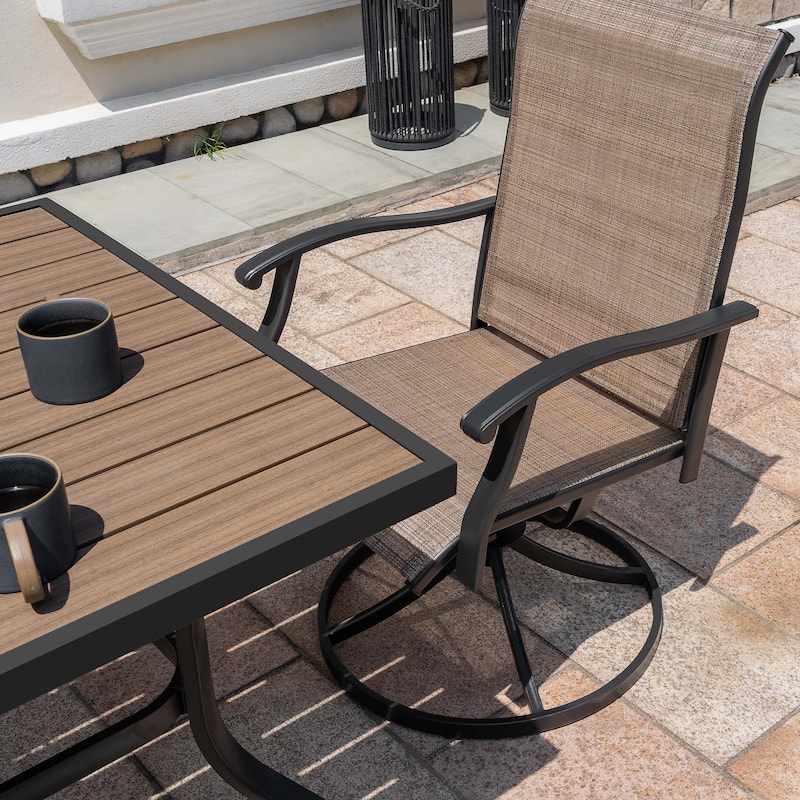 5-Piece Patio Outdoor Textilene and Metal Dining Set with Umbrella Hole