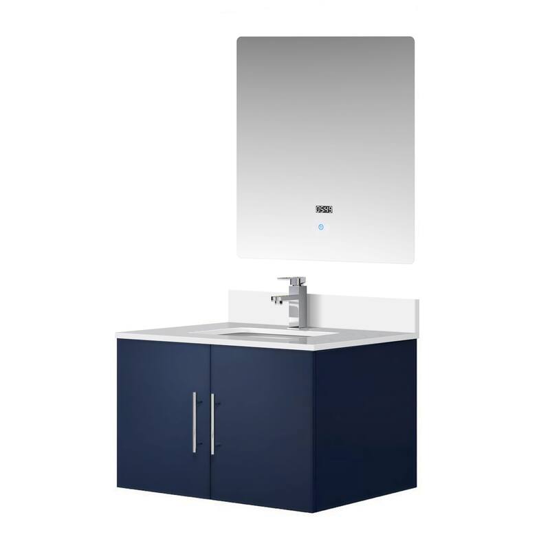 30" Marble Top Bathroom Vanity with Soft-Close Doors, 30" x 32" Mirror & Monte Chrome Faucet - Compact Design