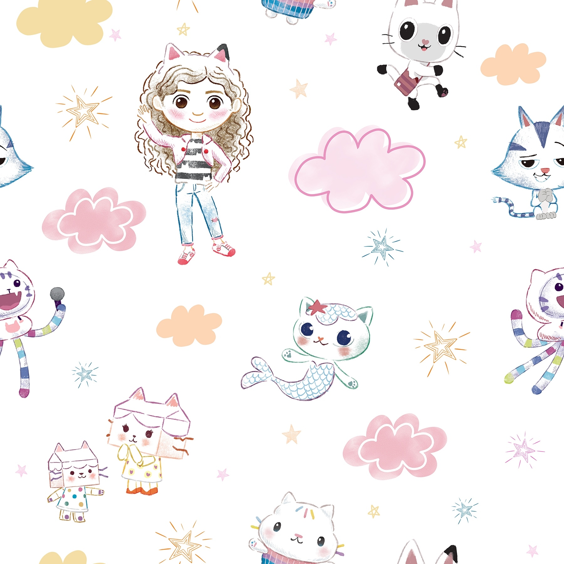 Gabby's Dollhouse Sketch Characters Peel and Stick Wallpaper by RoomMates