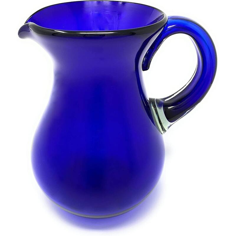 Dos Suenos Mexican Hand Blown Glass Pitcher - Cobalt - Juice, Margaritas, Water, Lemonade (84 oz) - Blue