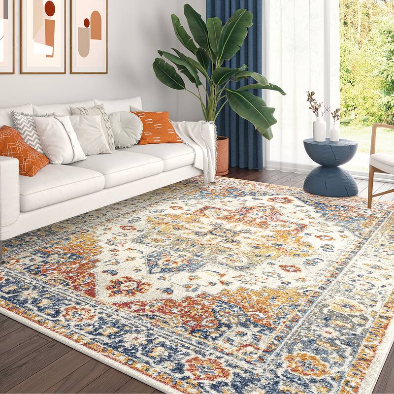 Chesney Bohemian & Eclectic Medallion Indoor Area Rug - Cream/Gray - 6'7'' x 9'3''