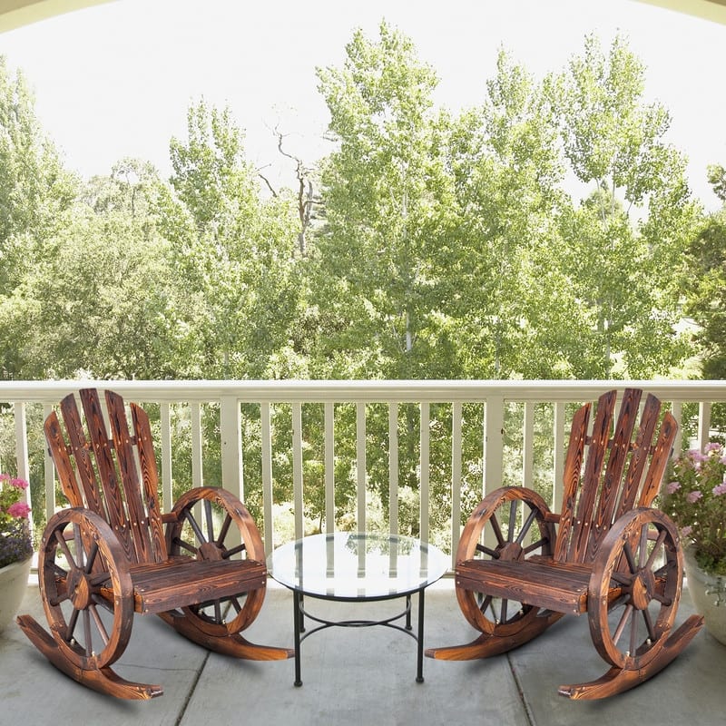 Karlhome Wagon Wheel Wood Adirondack Rocking Chair (Set of 2)