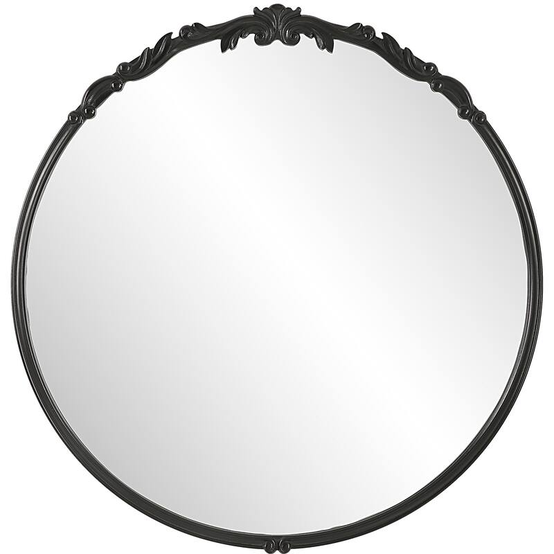Satin Black Round Mirror - 30"W x 31"H x 0.71"D
