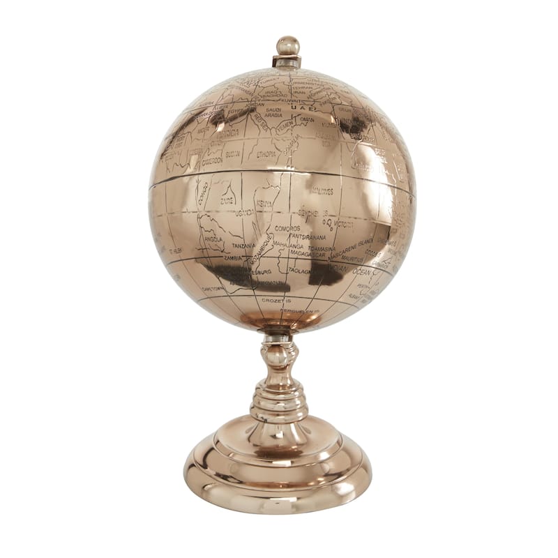 Aluminum Metal World Map Globe - Rose Gold - Roche River Decor