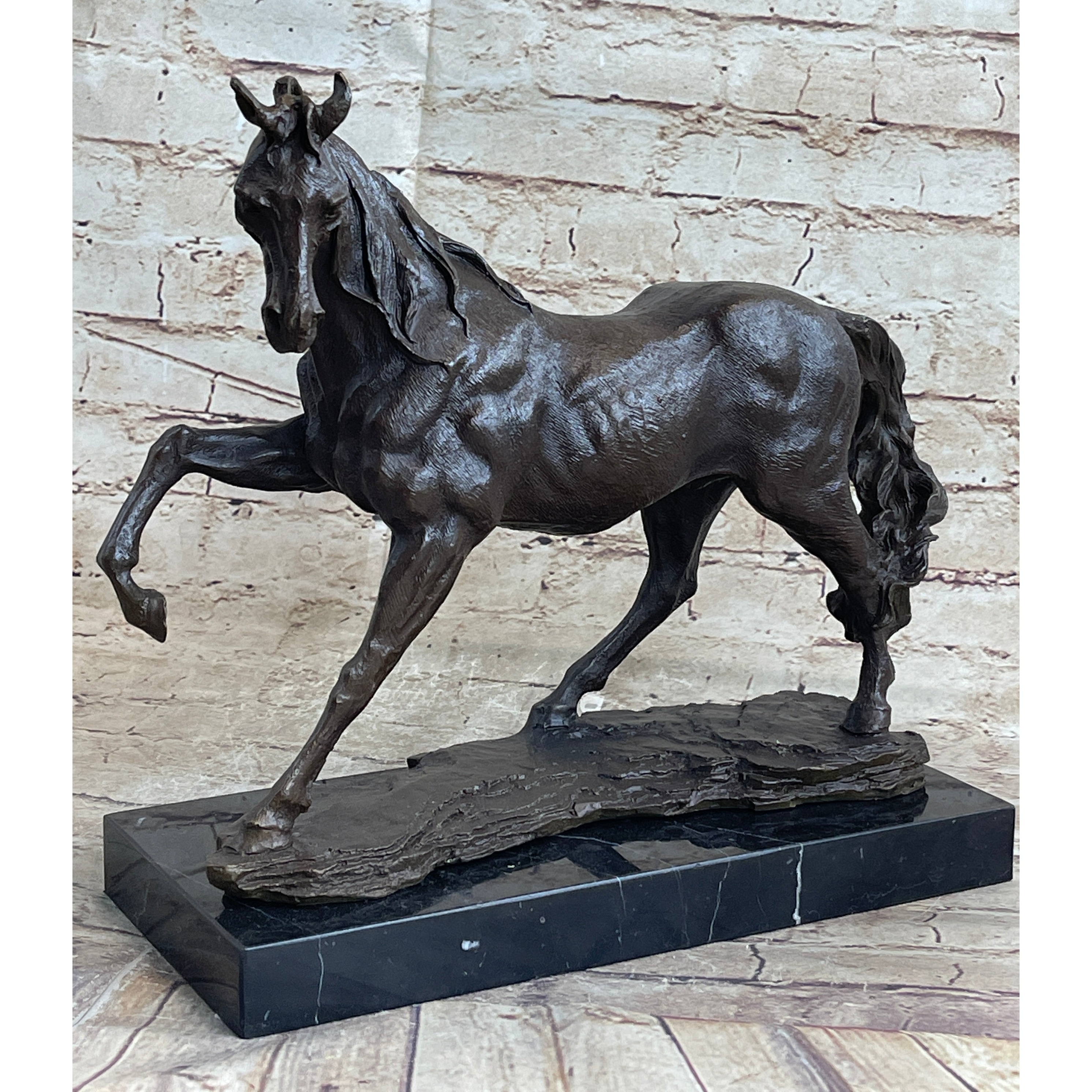 Signed Original Arabian Horse Bronze Sculpture Modern Art Marble Figurine Figure