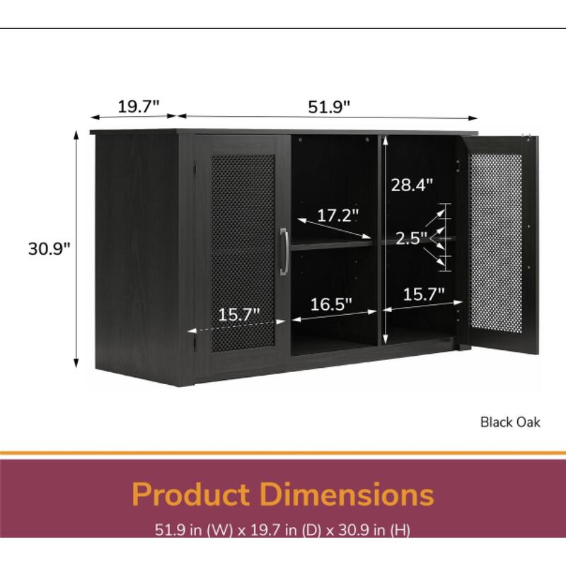 Roomfitters Finnegan 55 Gallon Aquarium Stand, Metal Mesh Storage Cabinet with Adjustable Shelves, Black