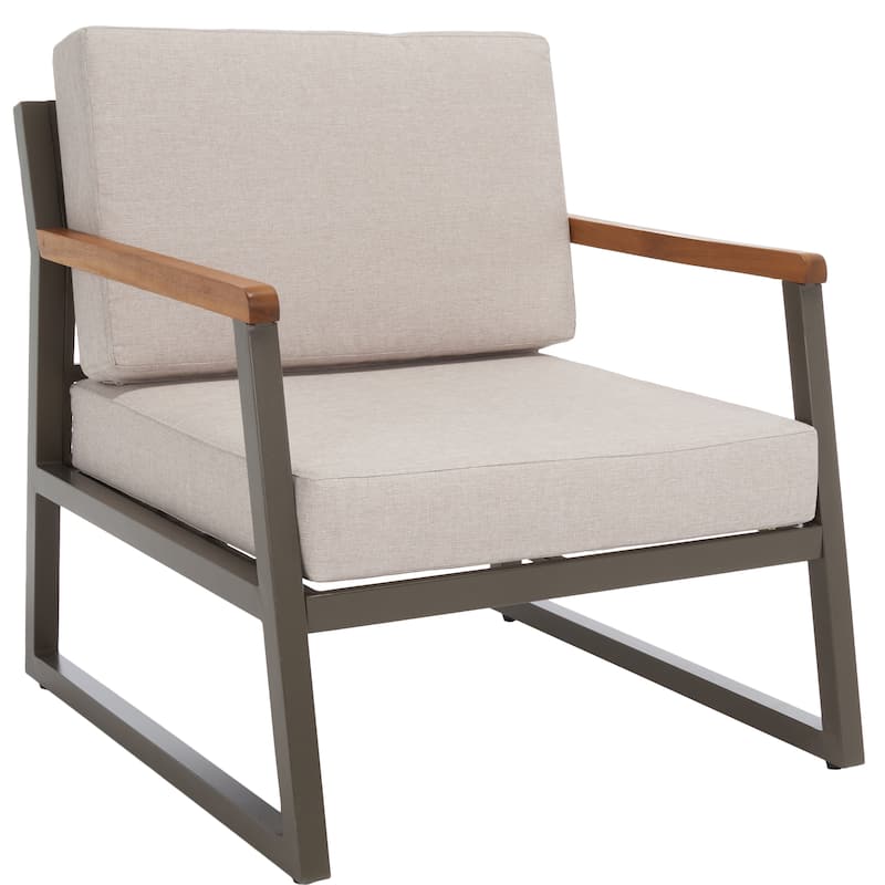 SAFAVIEH Outdoor Ulviyya 4-Piece Patio Conversation Set - 48Wx27Dx28H - Light Grey/Beige