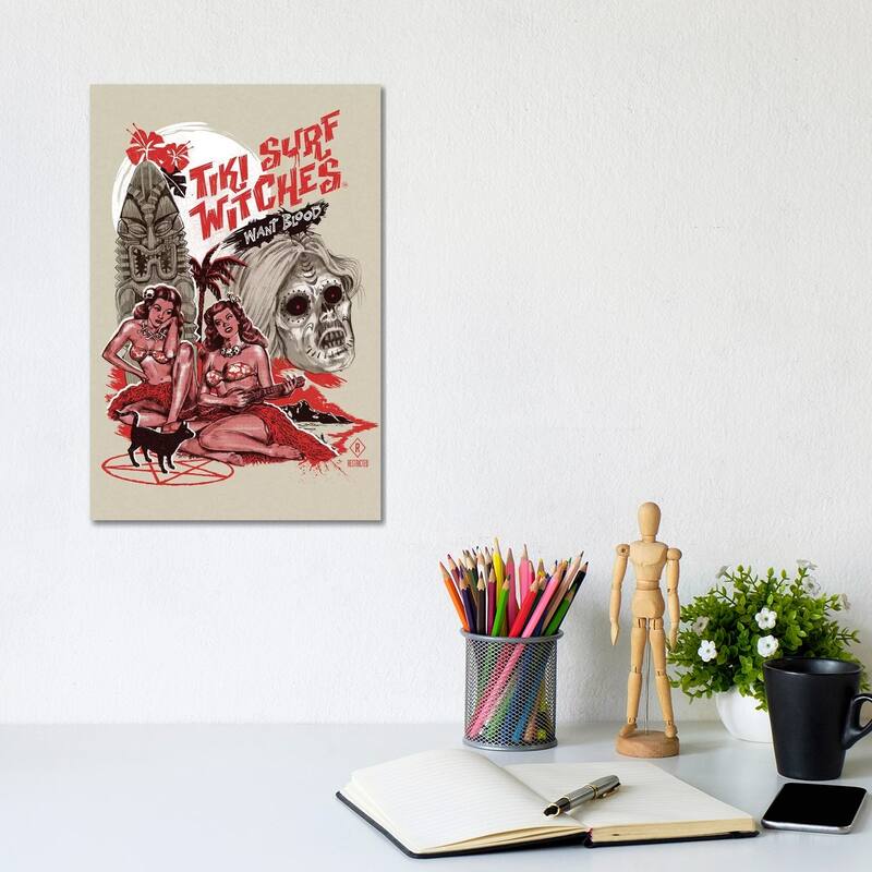 iCanvas "Tiki Surf Witches Want Blood" by Steven Rhodes Canvas Print - 12x8x0.75